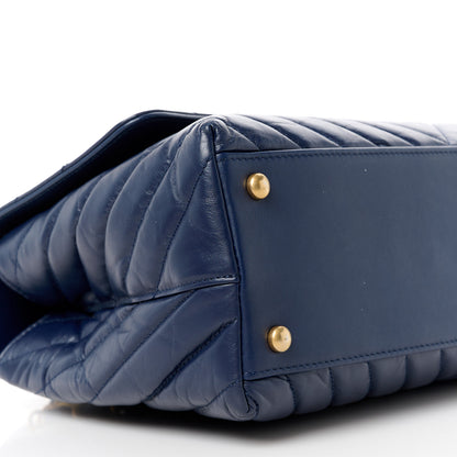 Chanel Aged Calfskin Snakeskin Chevron Quilted Small Coco Handle Flap Navy 10 of 11