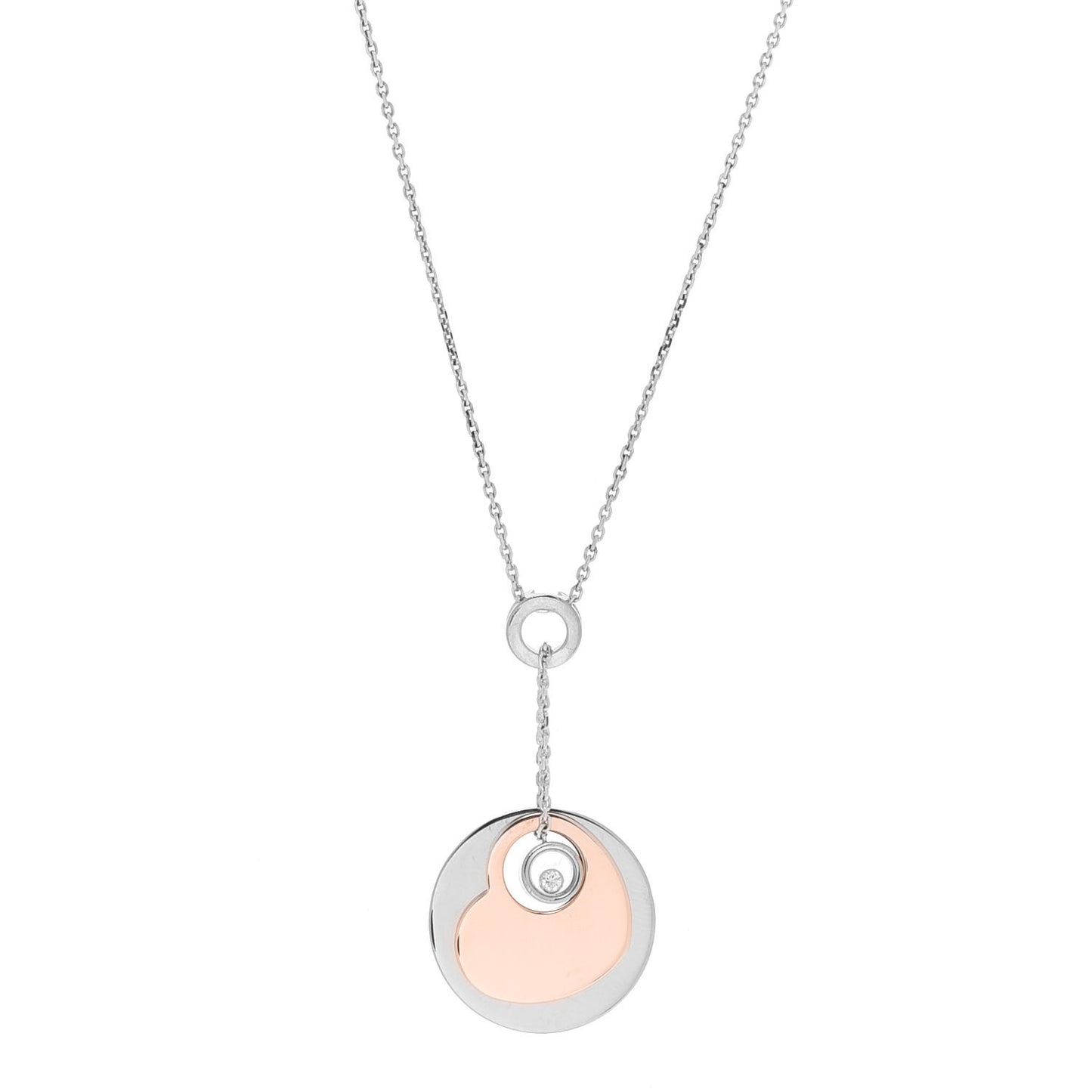 18K White Rose Gold Happy Diamond Heart Drop Necklace