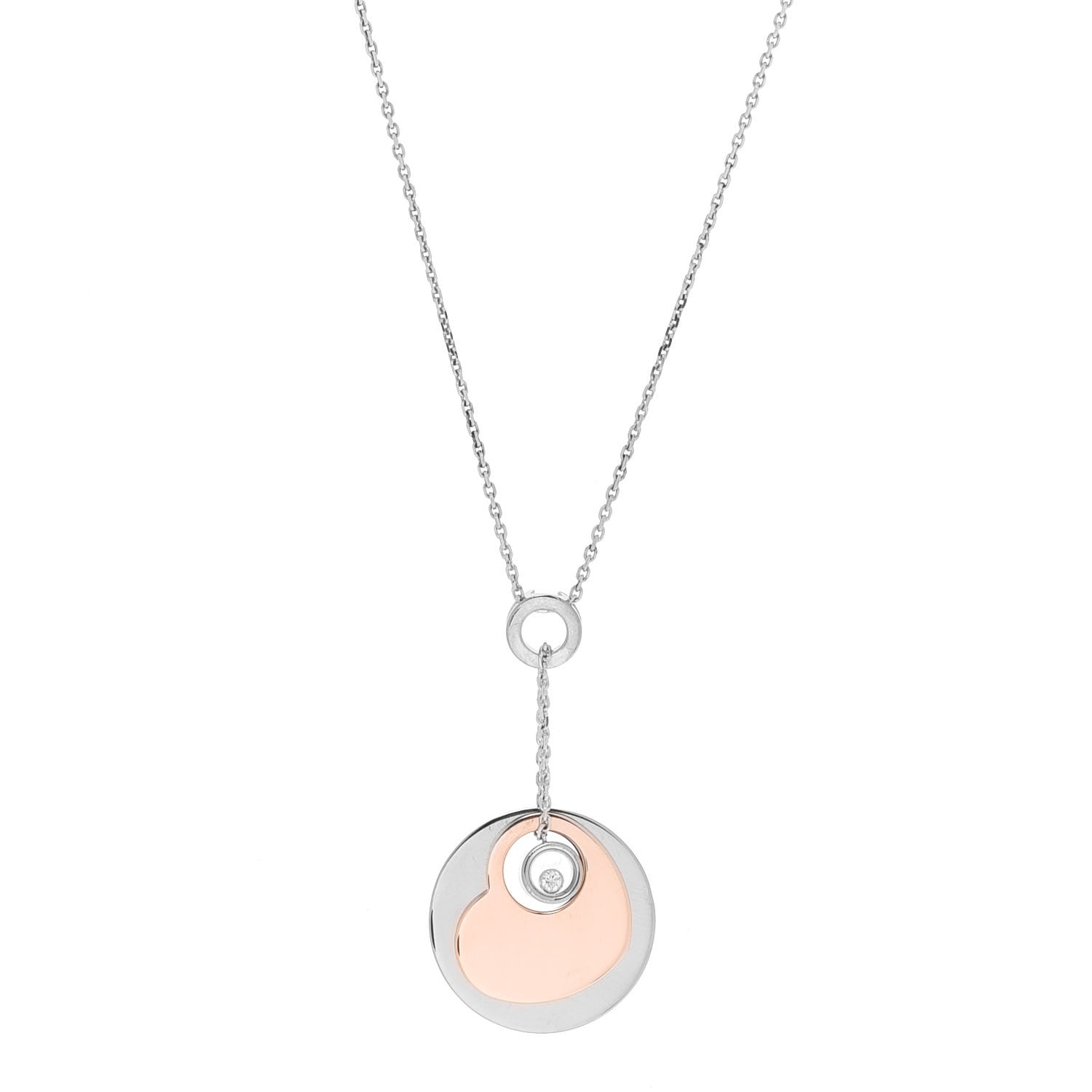 Chopard 18K White Rose Gold Happy Diamond Heart Drop Necklace 1 of 6