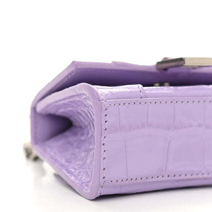 Balenciaga Shiny Calfskin Crocodile Embossed Hourglass Top Handle Bag Mini with Chain Lilac 9 of 10