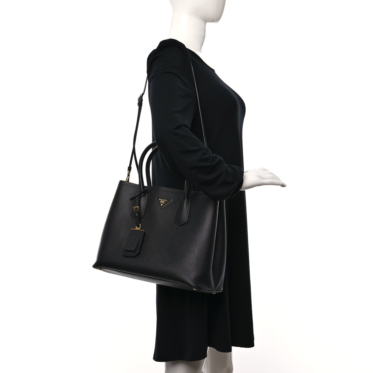 Saffiano Cuir Medium Double Bag Black Fuoco