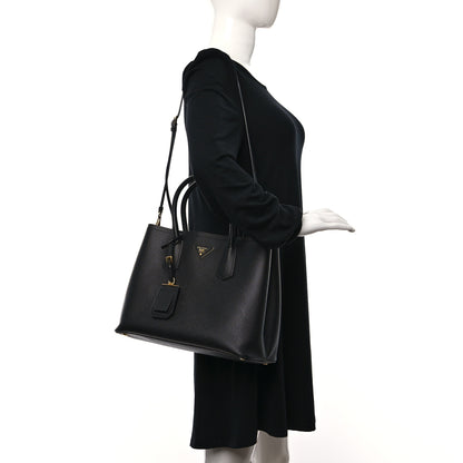 Prada Saffiano Cuir Medium Double Bag Black Fuoco 3 of 13