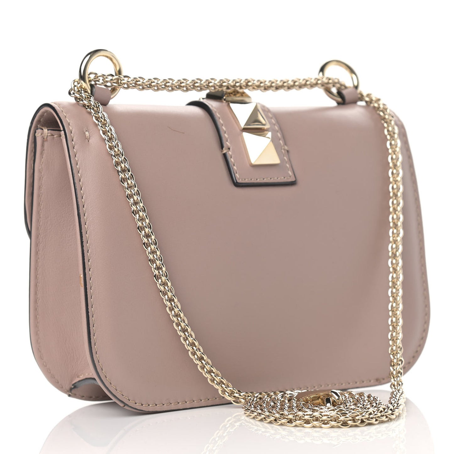 Vitello Small Glam Lock Rockstud Flap Poudre