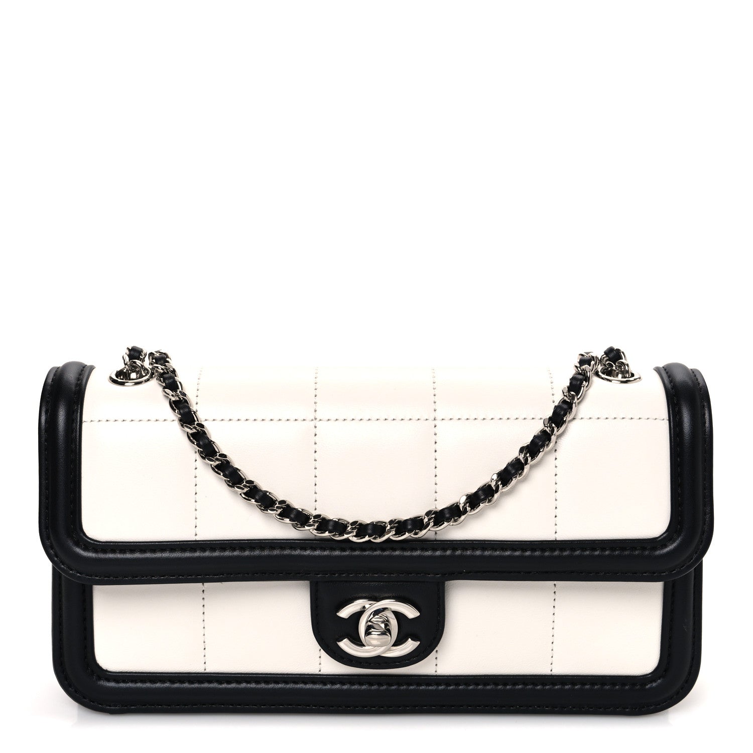 Chanel Lambskin Calfskin Small Chocolate Bar Flap Bag White Black 1 of 10