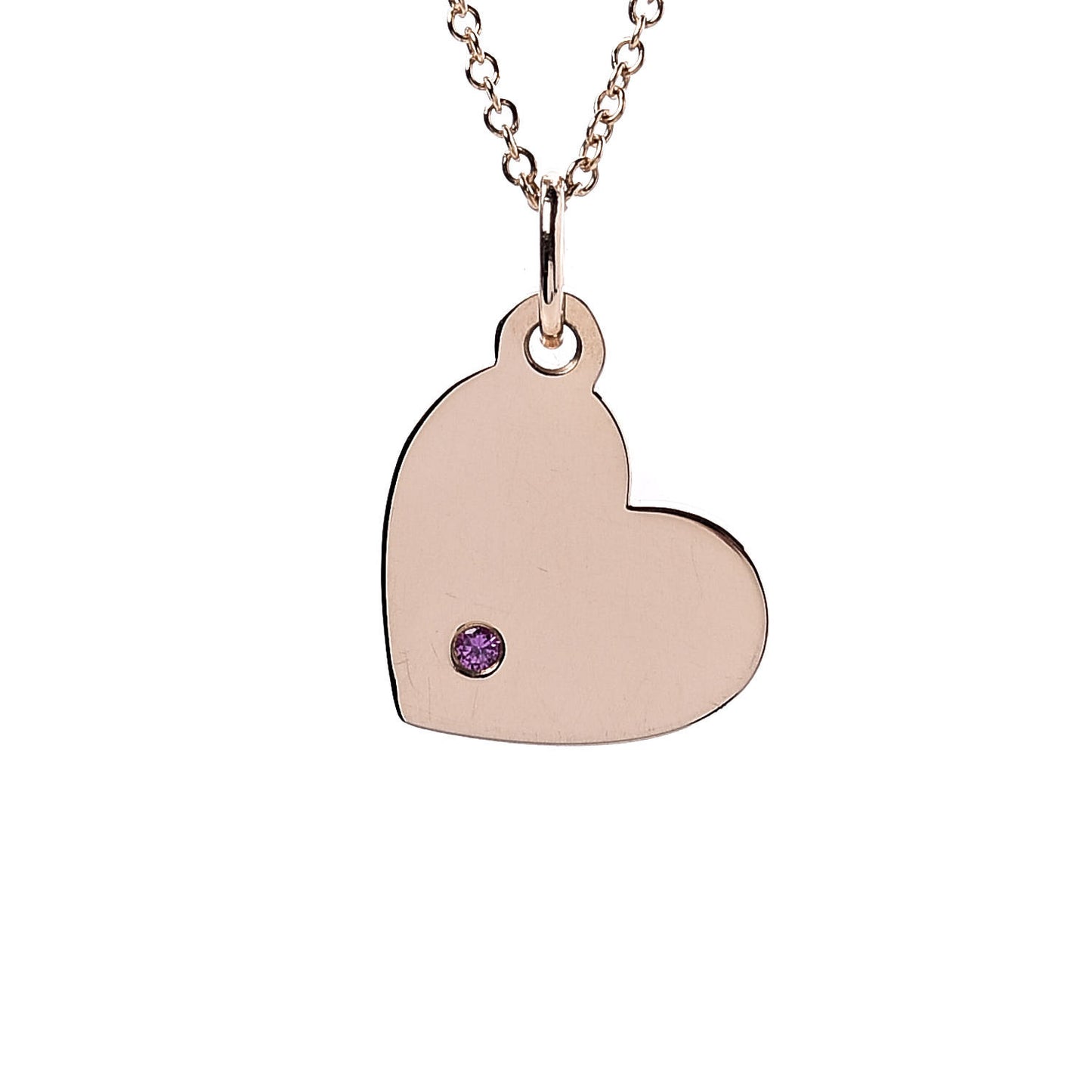 18K Rose Gold Pink Sapphire Heart Tag Pendant Necklace