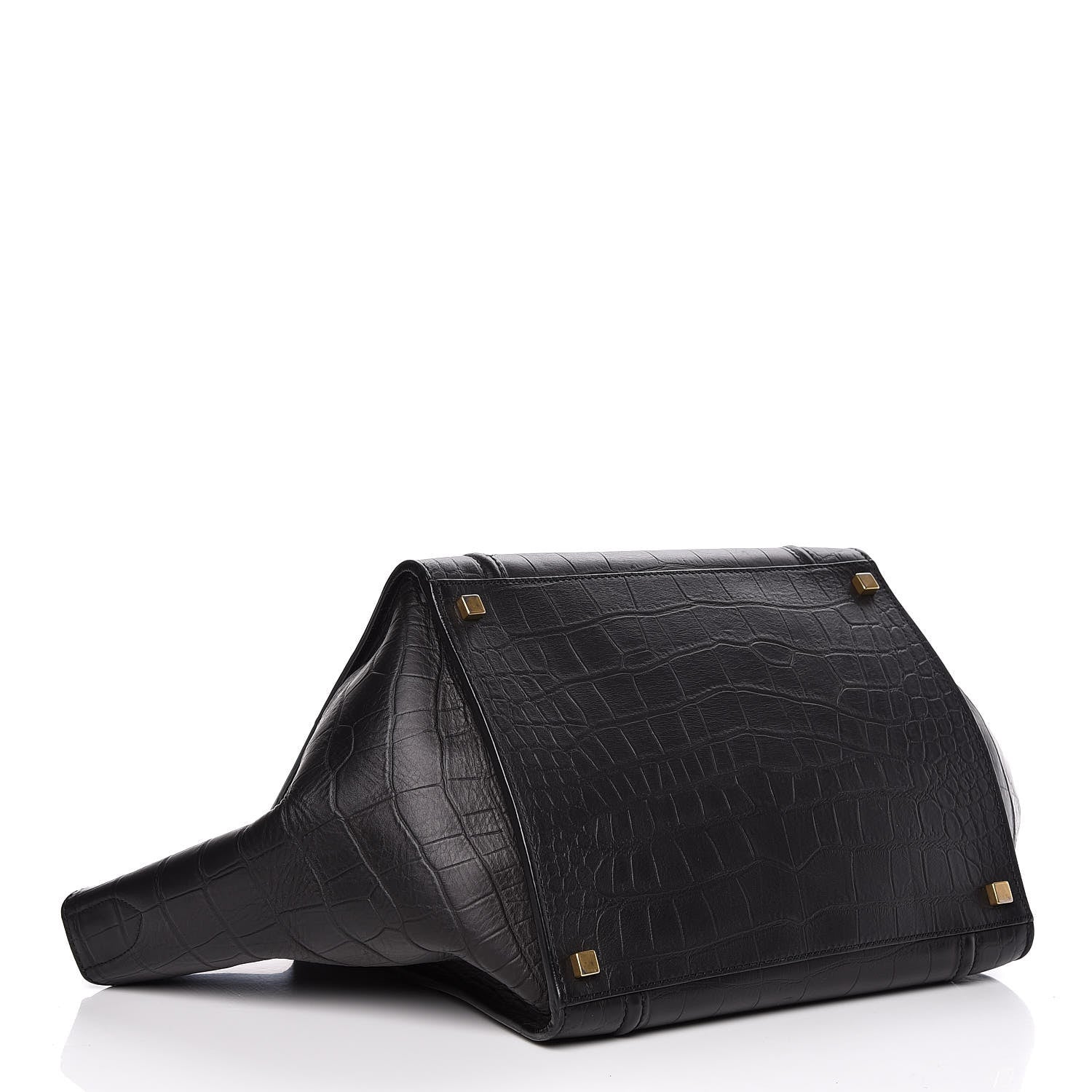 Celine Crocodile Embossed Calfskin Medium Phantom Luggage Black