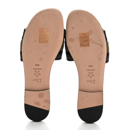 Christian Dior Canvas Union Embroidered Dway Flat Slide Sandals 35.5 Kaki 9 of 10