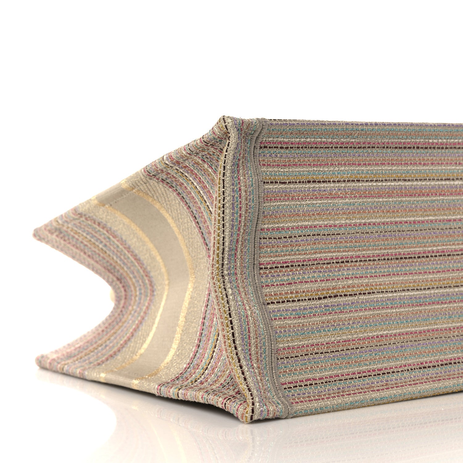 Christian Dior Canvas Embroidered Medium Stripes Book Tote Beige Multicolor 5 of 10