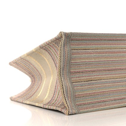 Christian Dior Canvas Embroidered Medium Stripes Book Tote Beige Multicolor 5 of 10