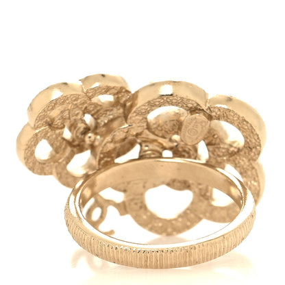 Chanel Pearl Camellia CC Ring 52 6 Gold Black White 3 of 4