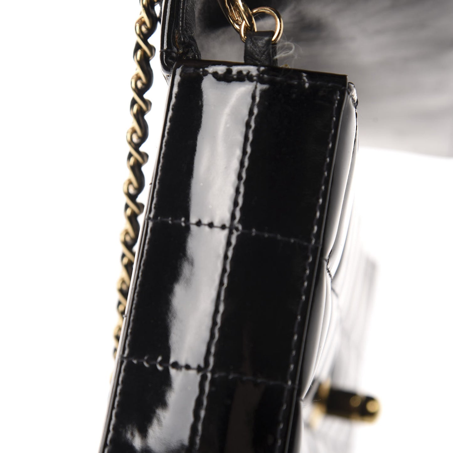 Patent Quilted East West Chocolate Bar Flap Black