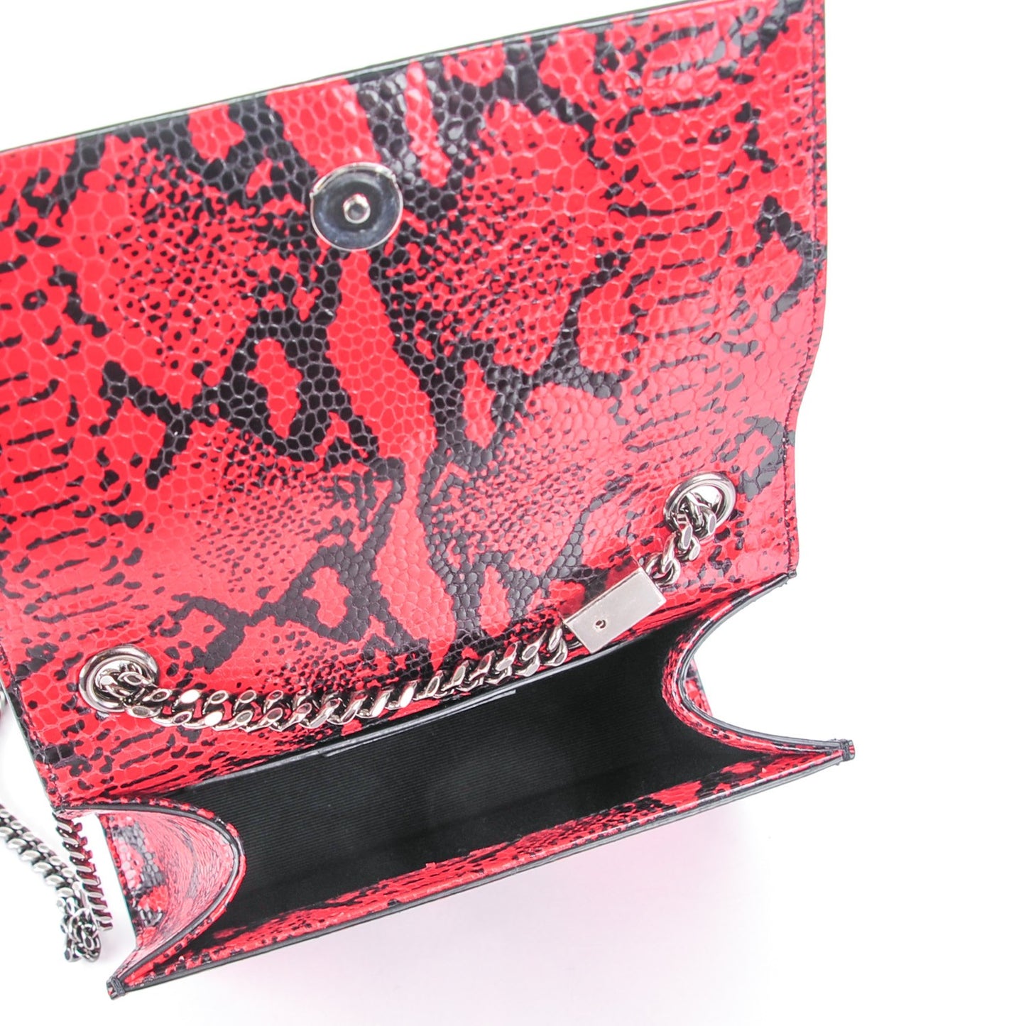 Python Embossed Small Monogram Kate Tassel Satchel Noir Rouge