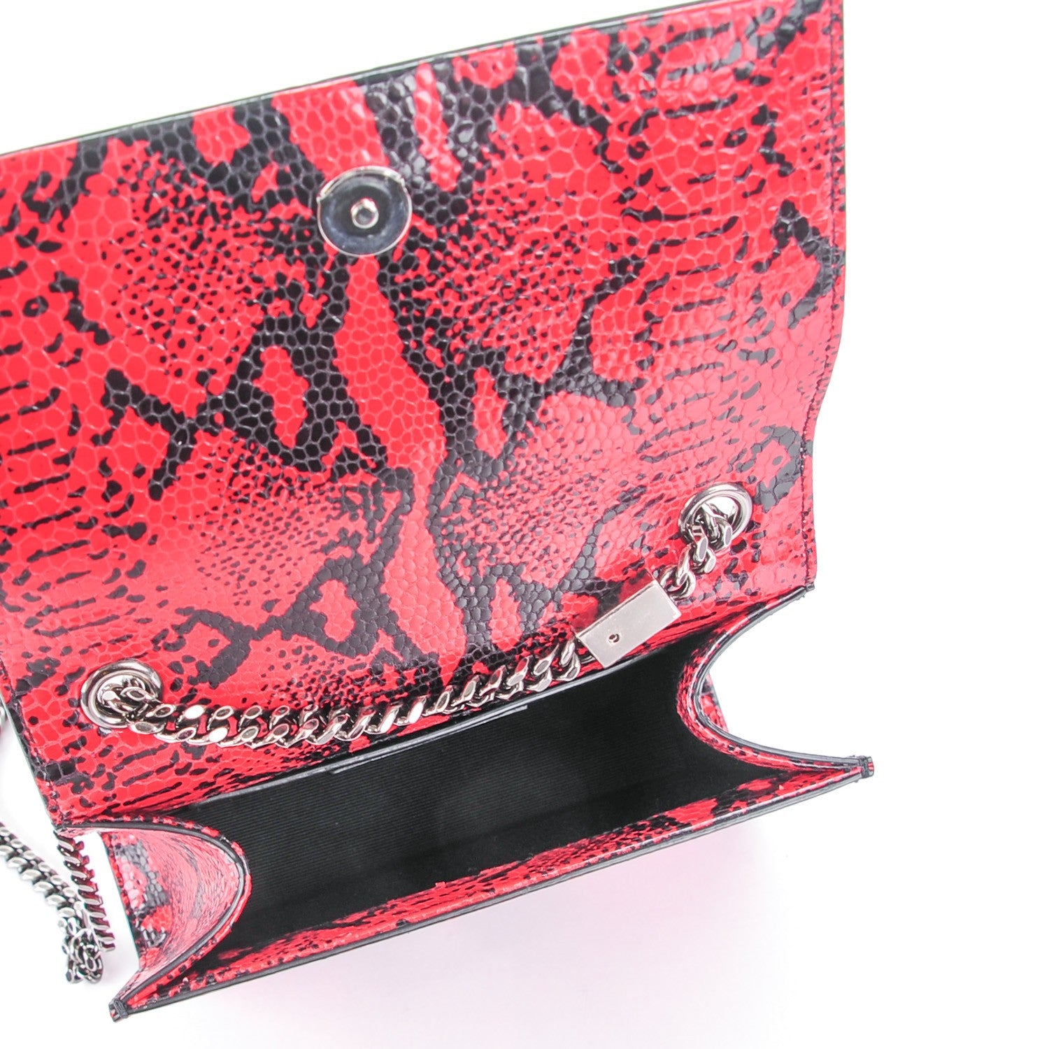 Saint Laurent Python Embossed Small Monogram Kate Tassel Satchel Noir Rouge 5 of 6