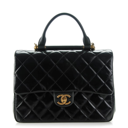 Chanel Calfskin Quilted Large Gold Bar Top Handle Flap Black 1 of 8