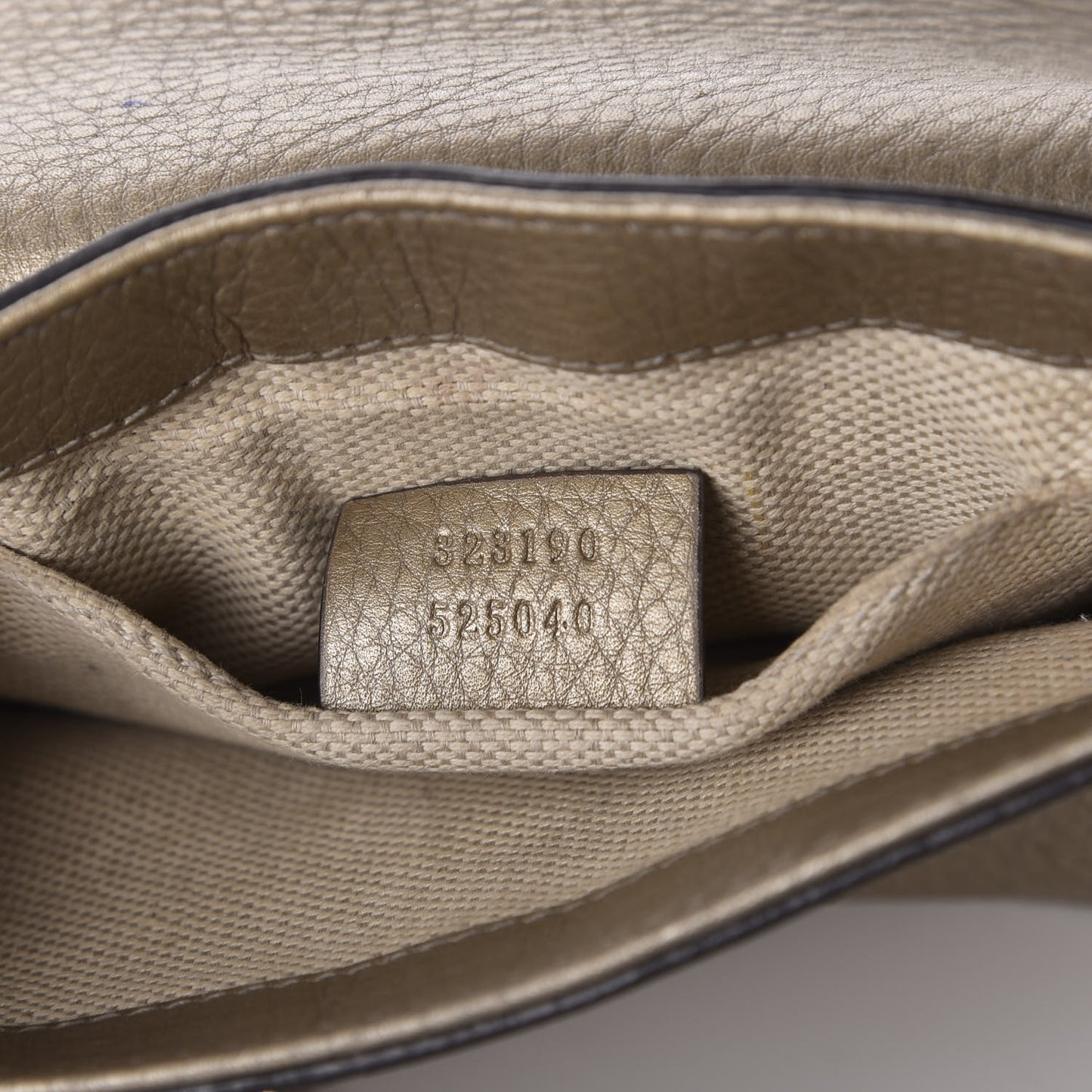Metallic Pebbled Calfskin Small Soho Flap Crossbody Golden Beige