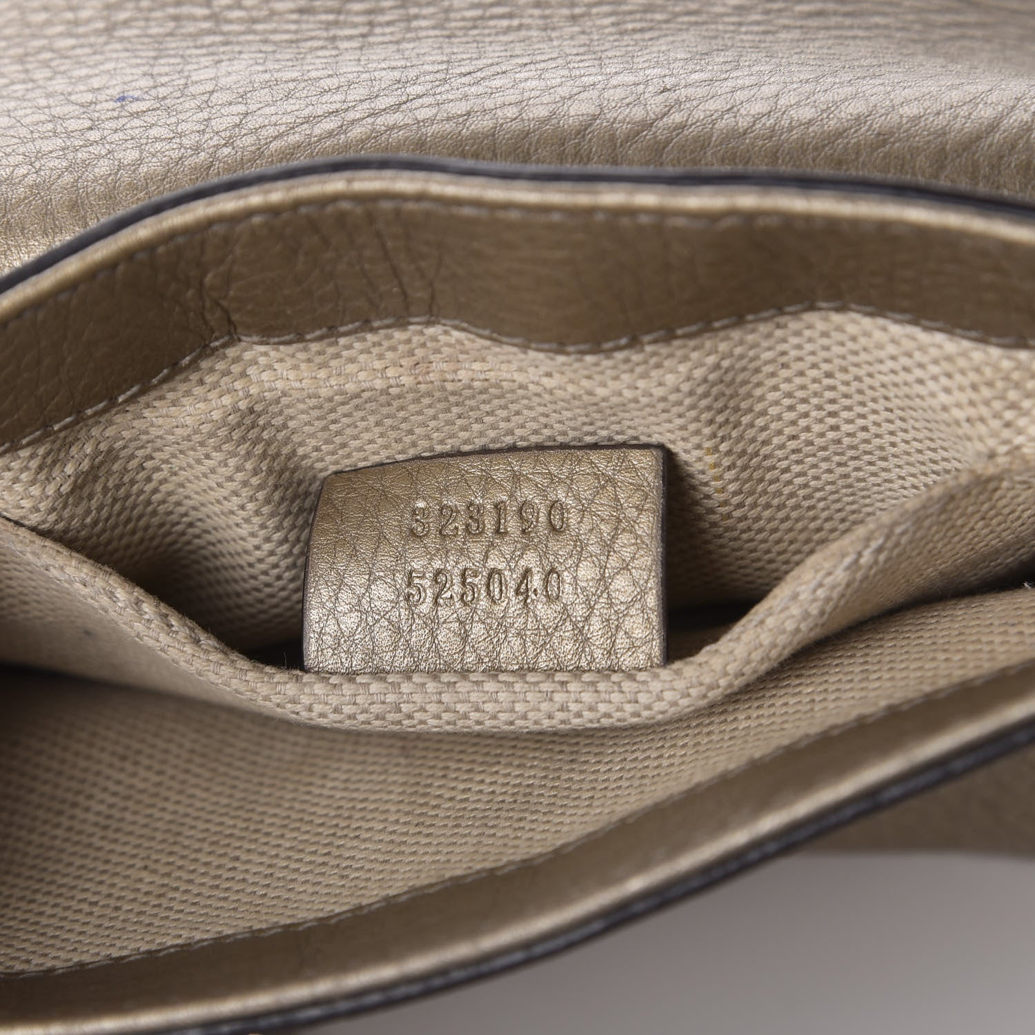 Gucci Metallic Pebbled Calfskin Small Soho Flap Crossbody Golden Beige 6 of 12