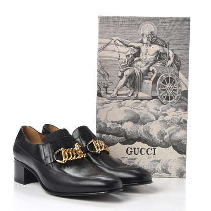 Gucci Goatskin Mens Chain Mid Heel Loafers 10 Black 12 of 12