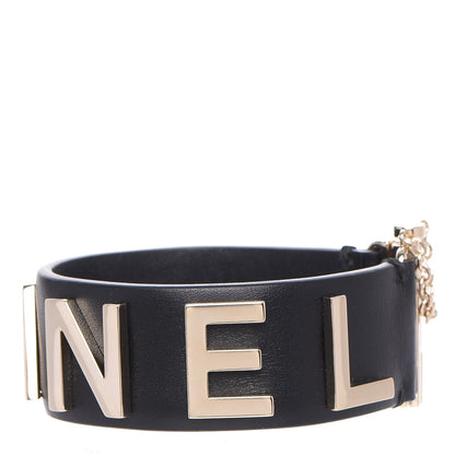 Chanel Calfskin Logo Cuff Bracelet Black Gold 4 of 8