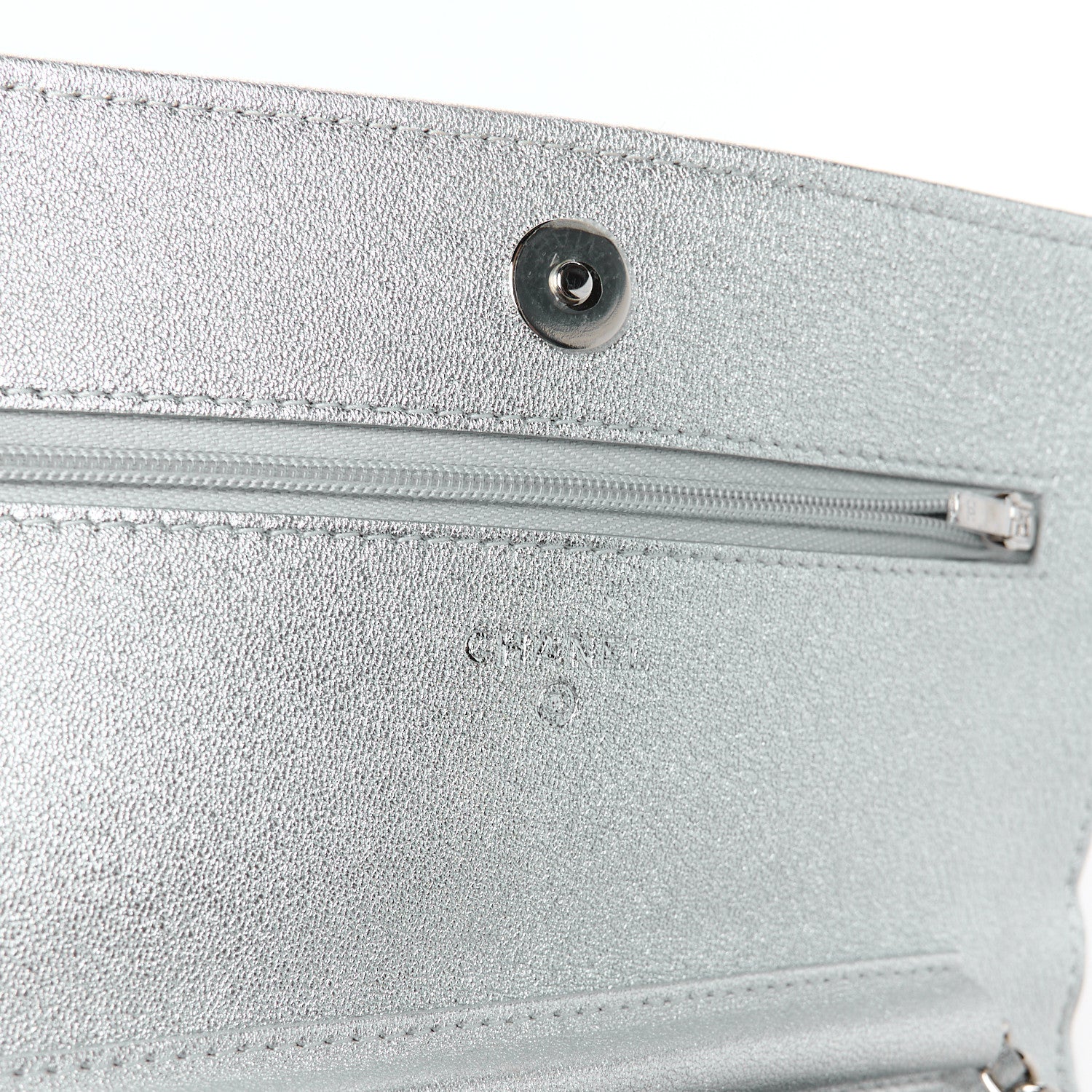 Chanel Metallic Lambskin Quilted Wallet On Chain WOC Silver 6 of 12