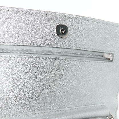 Chanel Metallic Lambskin Quilted Wallet On Chain WOC Silver 6 of 12