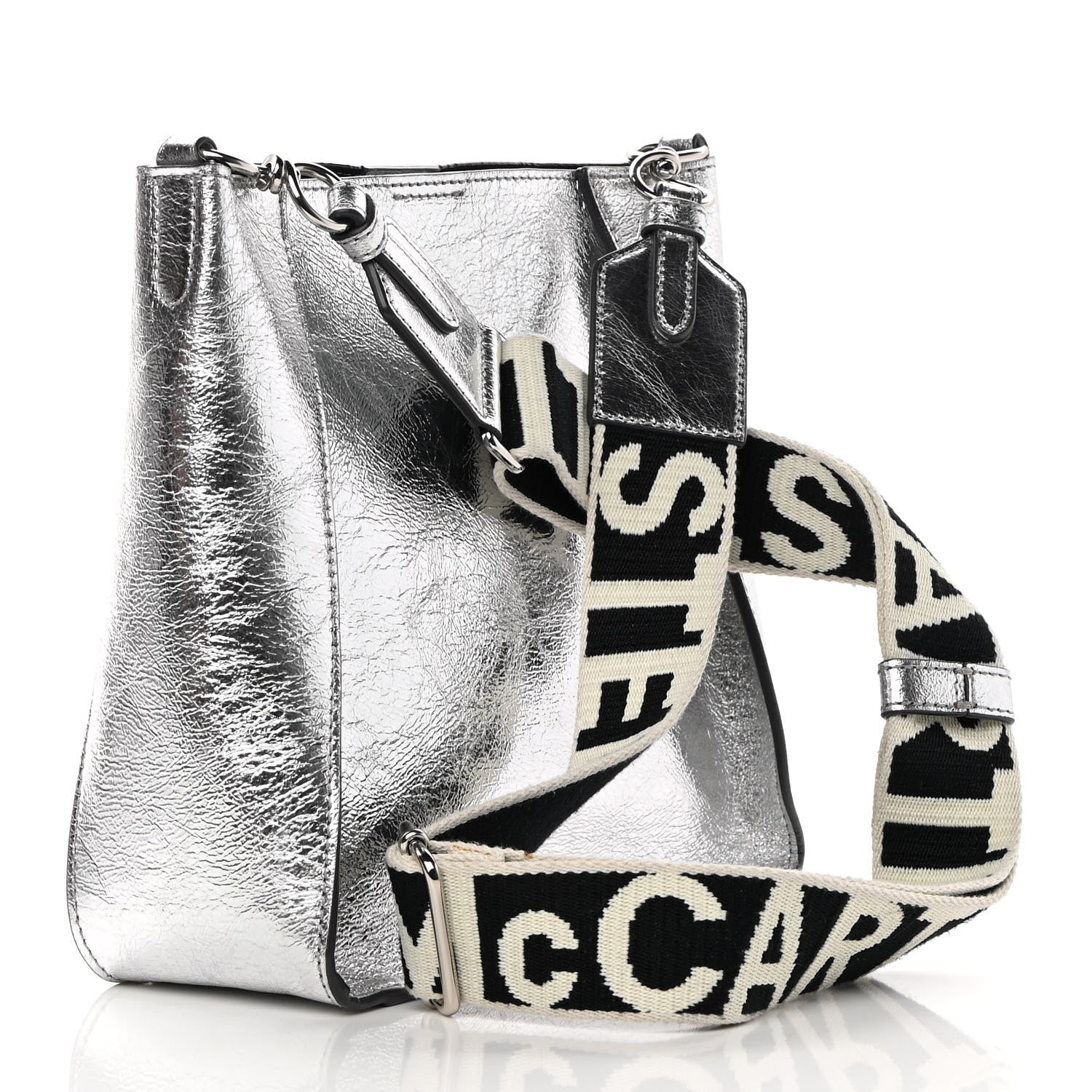 Stella McCartney Metallic Eco Alter Nappa Embroidered Logo Stonewall Crossbody Bag Silver 3 of 14