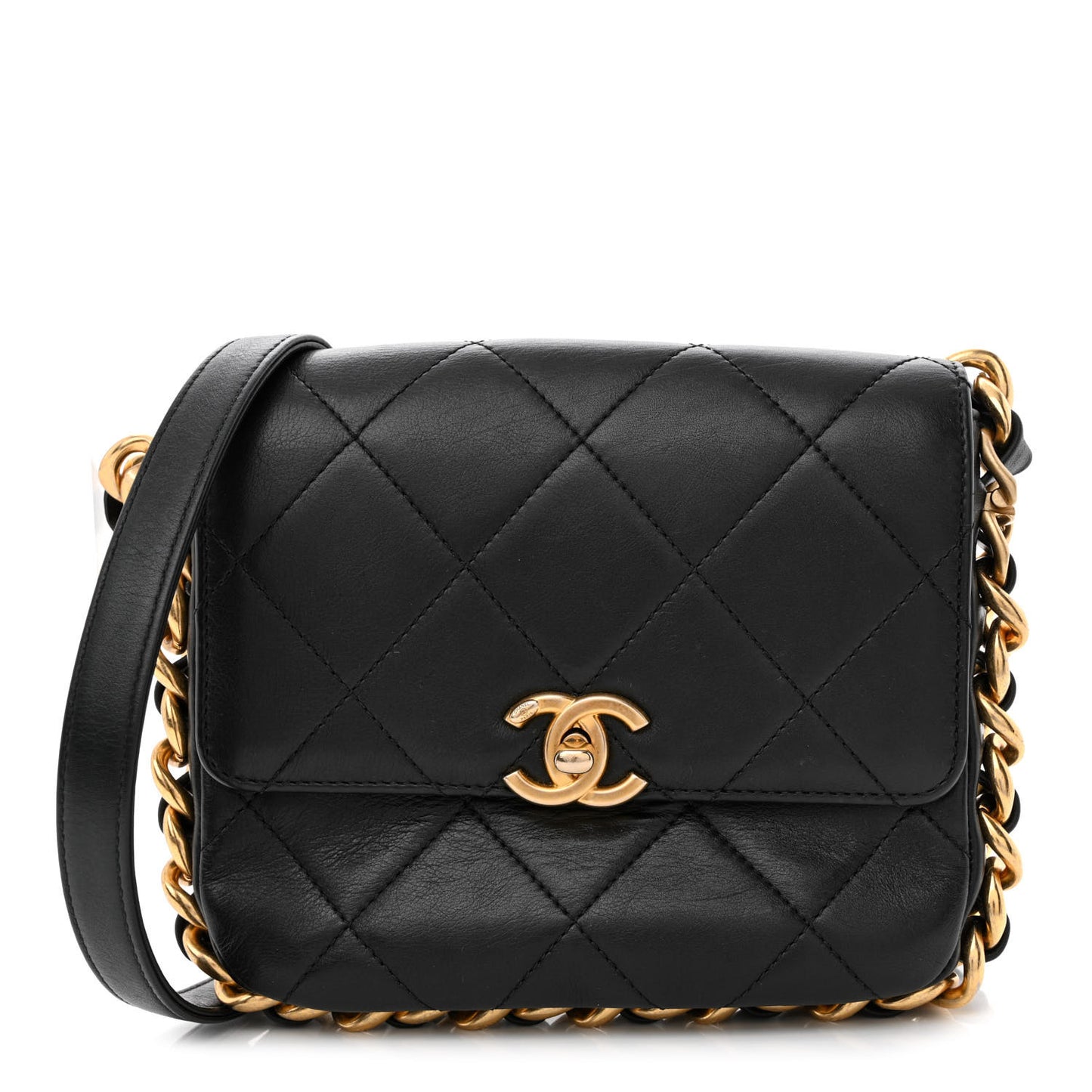 Calfskin Quilted Small Framing Chain Bag Black