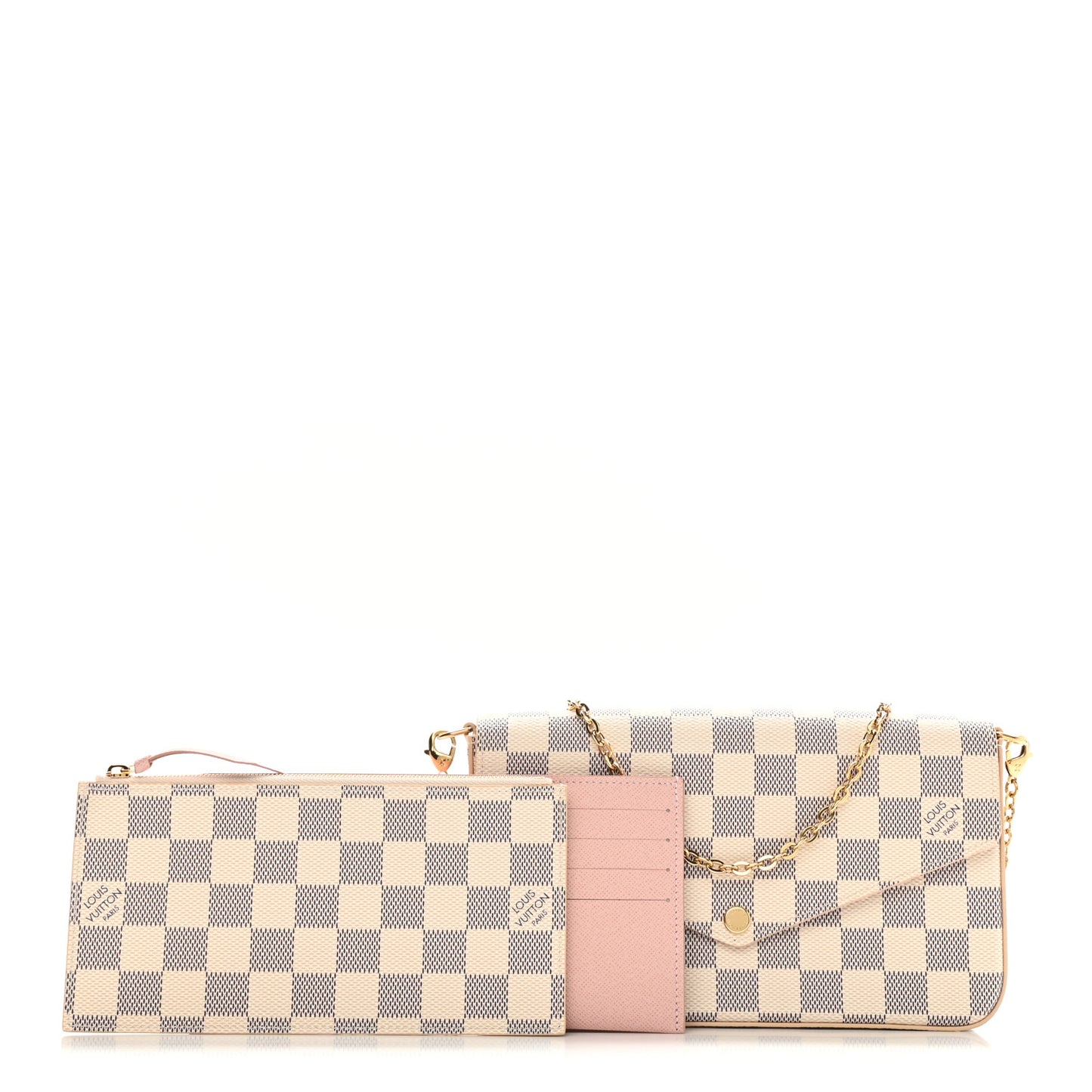 Damier Azur Pochette Felicie Chain Wallet Rose Ballerine