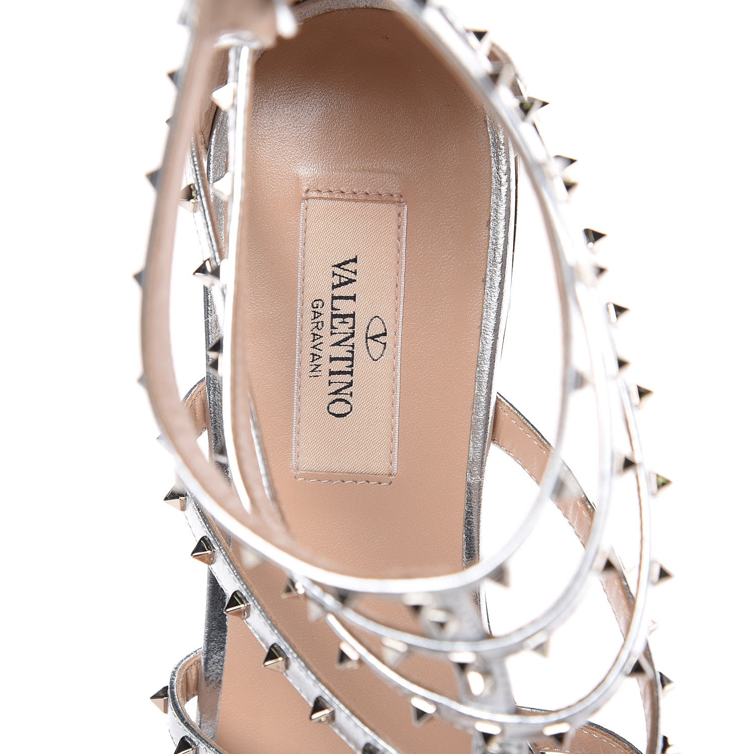 Valentino Garavani Metallic Nappa Lovestud Caged Flat Sandals 39 Silver 7 of 8