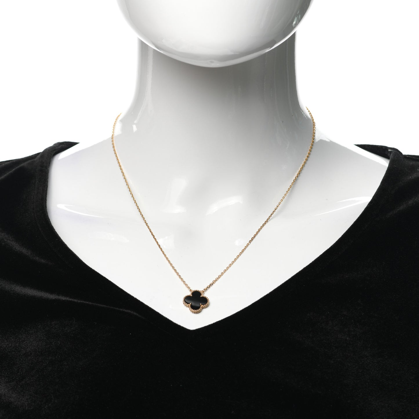18K Yellow Gold Black Onyx Vintage Alhambra Pendant Necklace