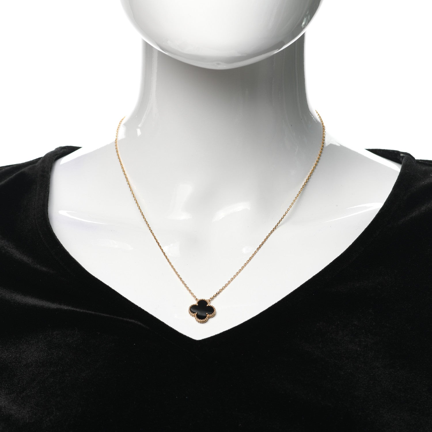 Van Cleef & Arpels 18K Yellow Gold Black Onyx Vintage Alhambra Pendant Necklace 2 of 6