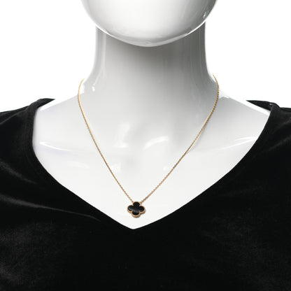 Van Cleef & Arpels 18K Yellow Gold Black Onyx Vintage Alhambra Pendant Necklace 2 of 6