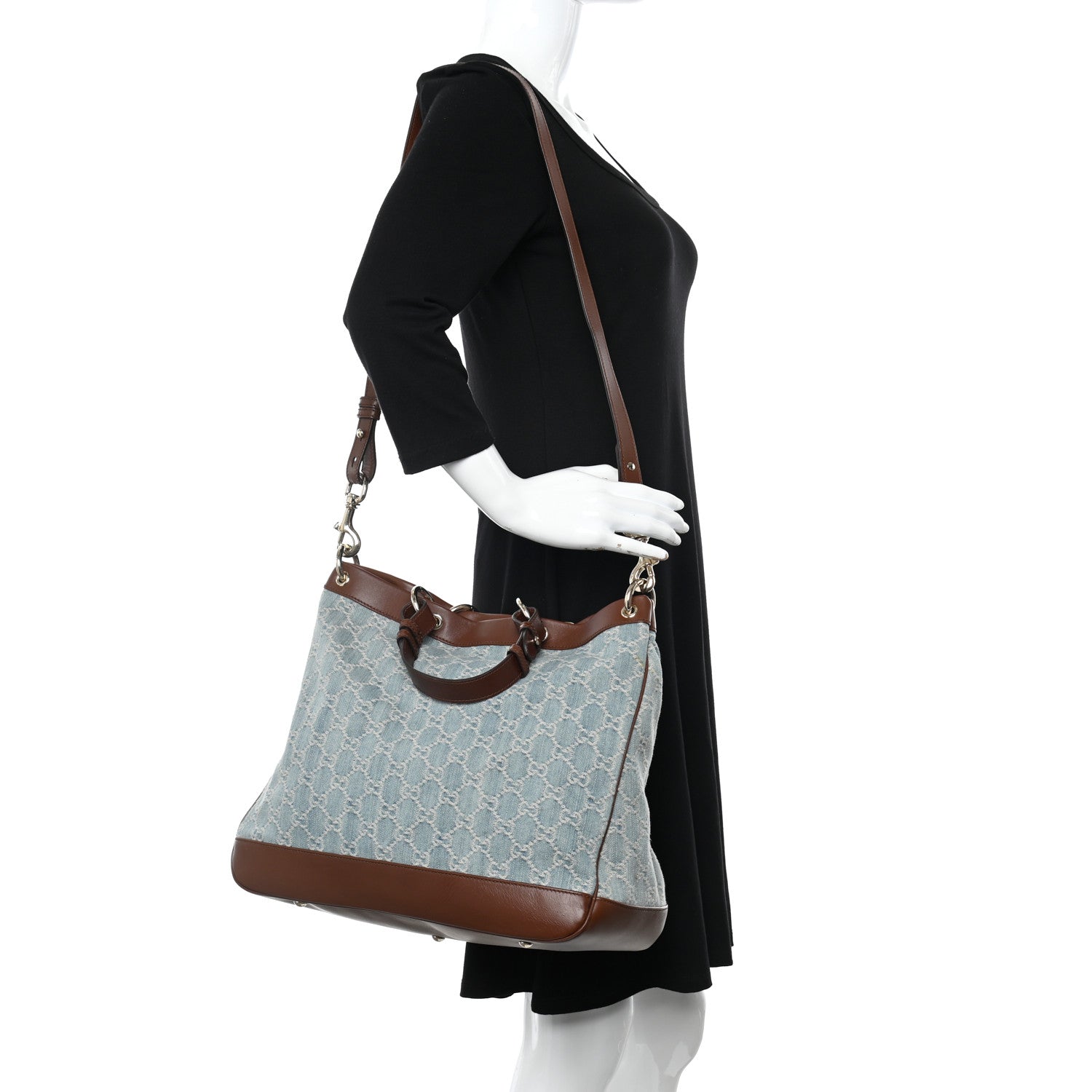 Gucci Denim Monogram Medium Valentine Top Handle Bag 2 of 11