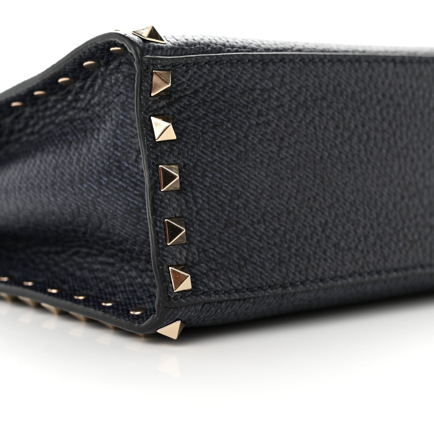 Pebbled Calfskin Small Rockstud Single Handle Flap Bag Deep Denim