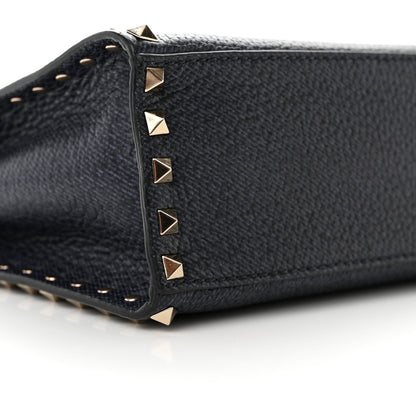 Valentino Garavani Pebbled Calfskin Small Rockstud Single Handle Flap Bag Deep Denim 8 of 9