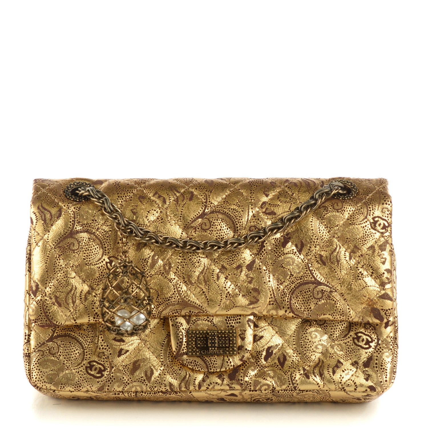 Chanel Buffalo Hand Painted Lace 2.55 Reissue 225 Flap Gold 1 of 9
