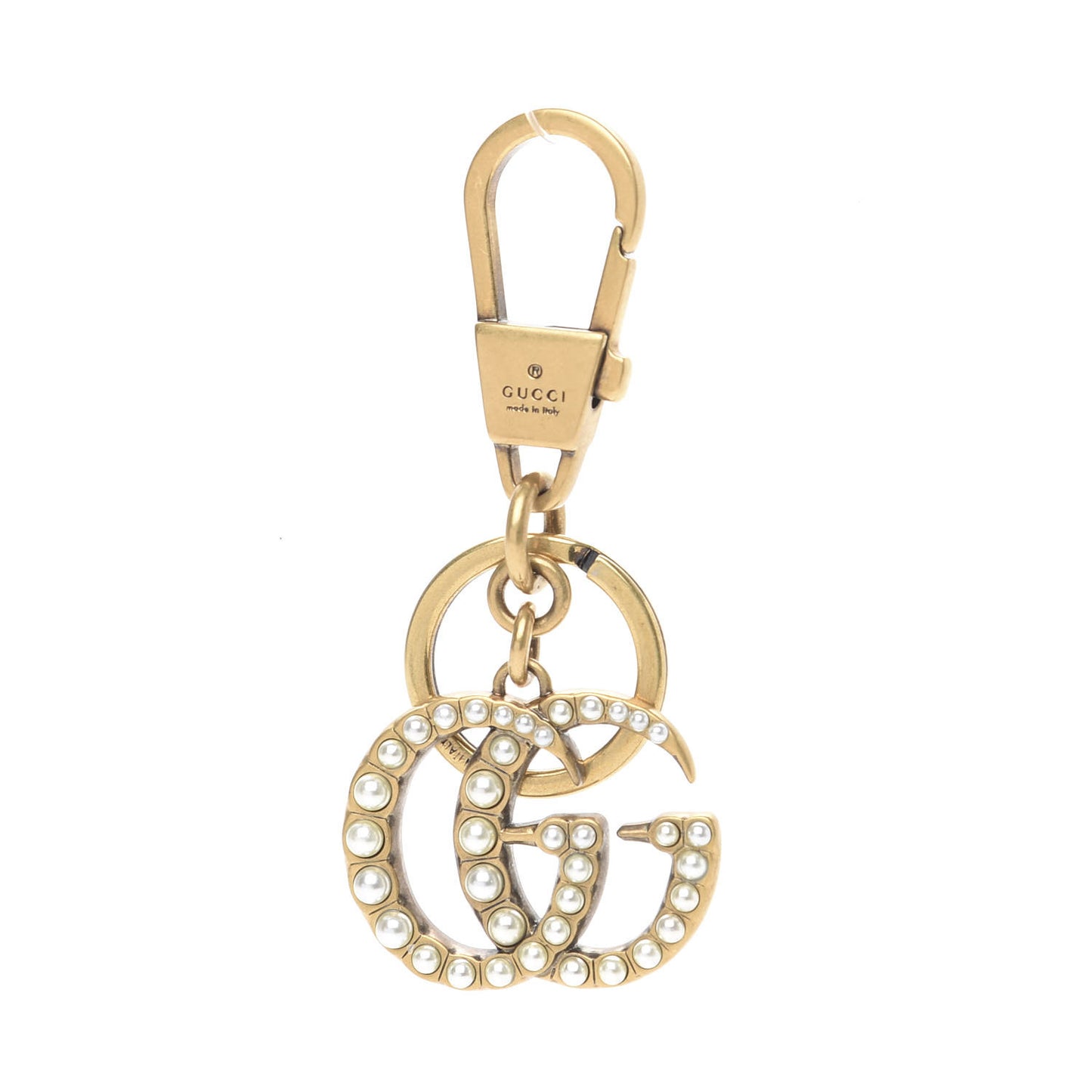 Metal Interlocking GG Pearl Studded Key Charm Gold