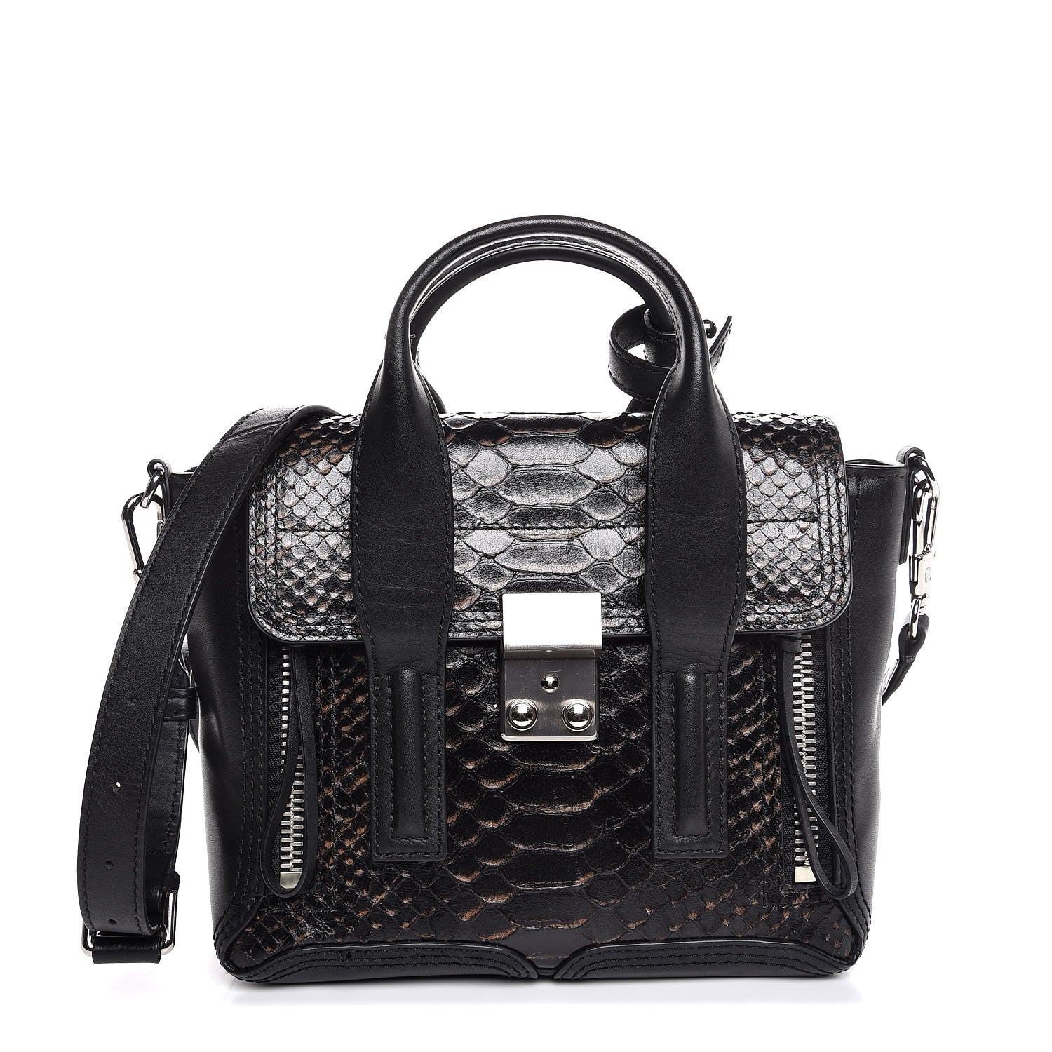 3.1 Phillip Lim 3.1 Python Calfskin Embossed Mini Pashli Satchel Black Nude 1 of 8