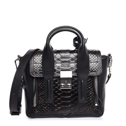 3.1 Phillip Lim 3.1 Python Calfskin Embossed Mini Pashli Satchel Black Nude 1 of 8