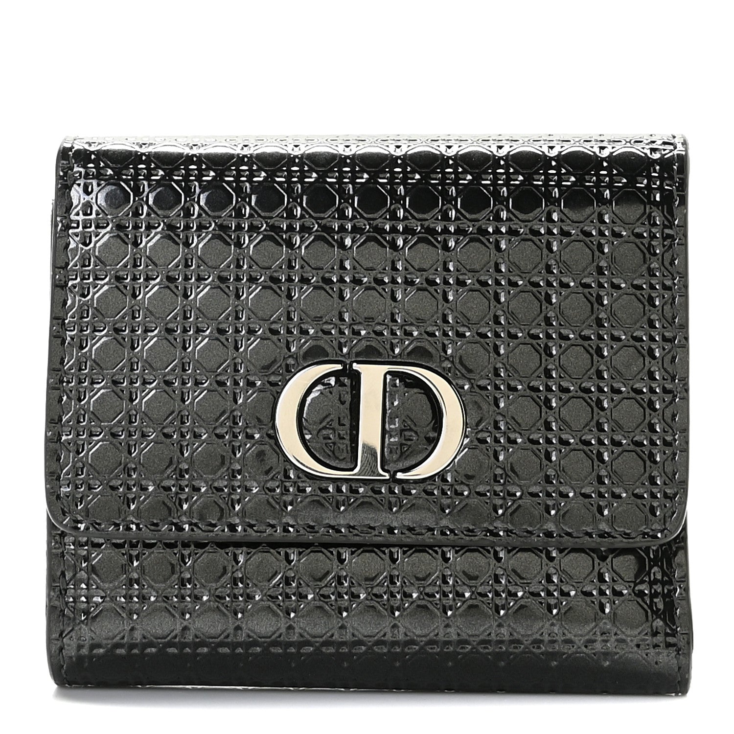 Christian Dior Metallic Patent Micro-Cannage 30 Montaigne Lotus Wallet Onyx Black 1 of 8