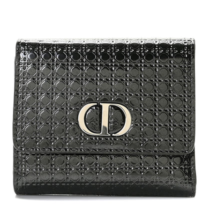 Christian Dior Metallic Patent Micro-Cannage 30 Montaigne Lotus Wallet Onyx Black 1 of 8
