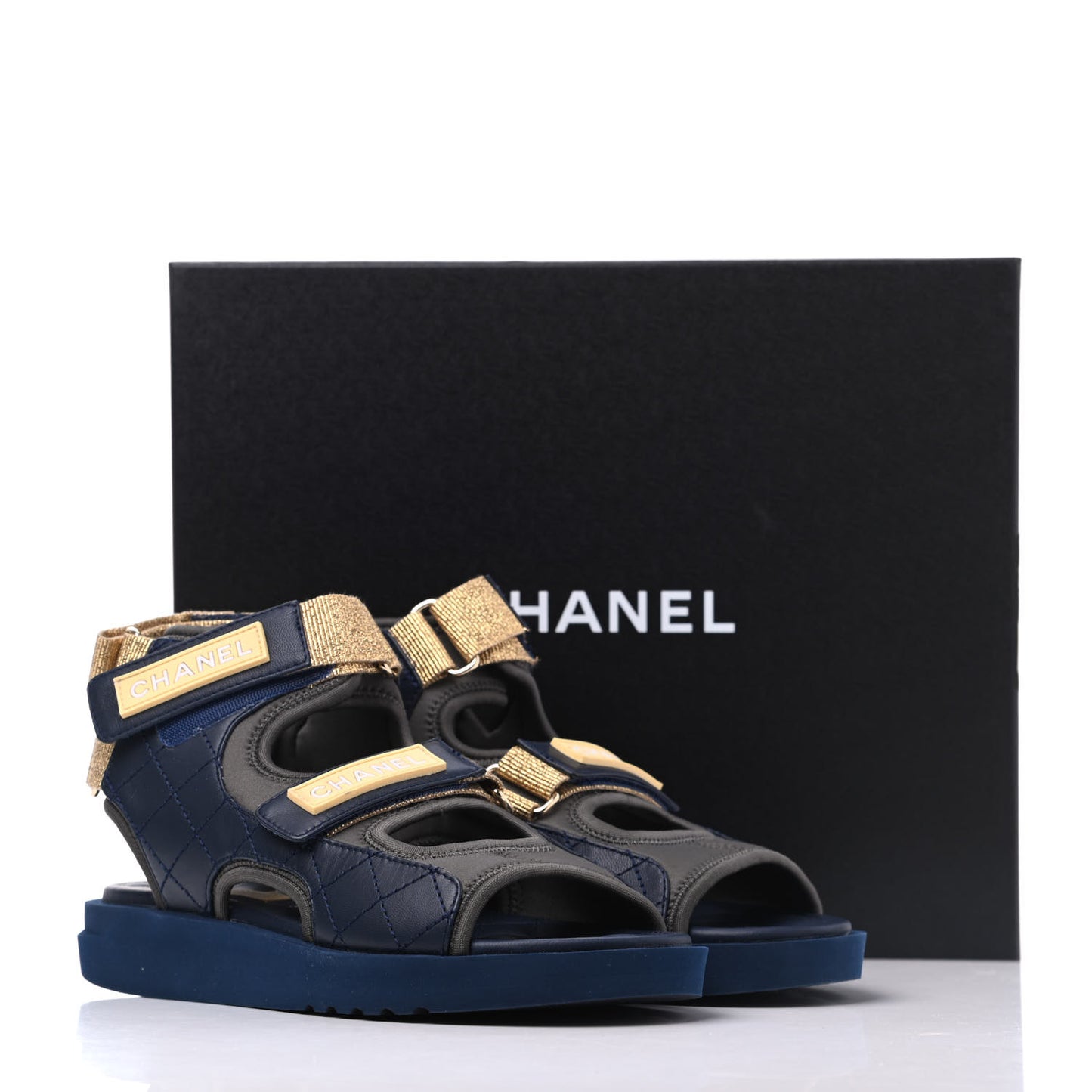 Goatskin Fabric Gladiator Sandals 36 Navy Blue Light Grey Yellow