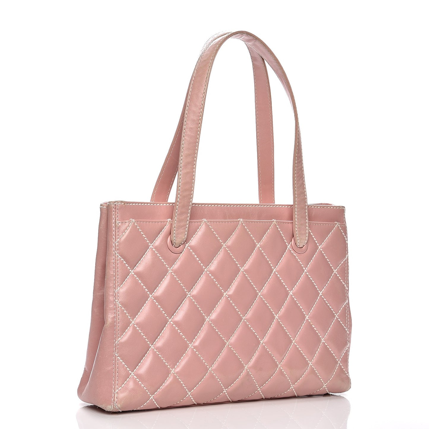 Calfskin Contrast Stitch Surpique Tote Pink