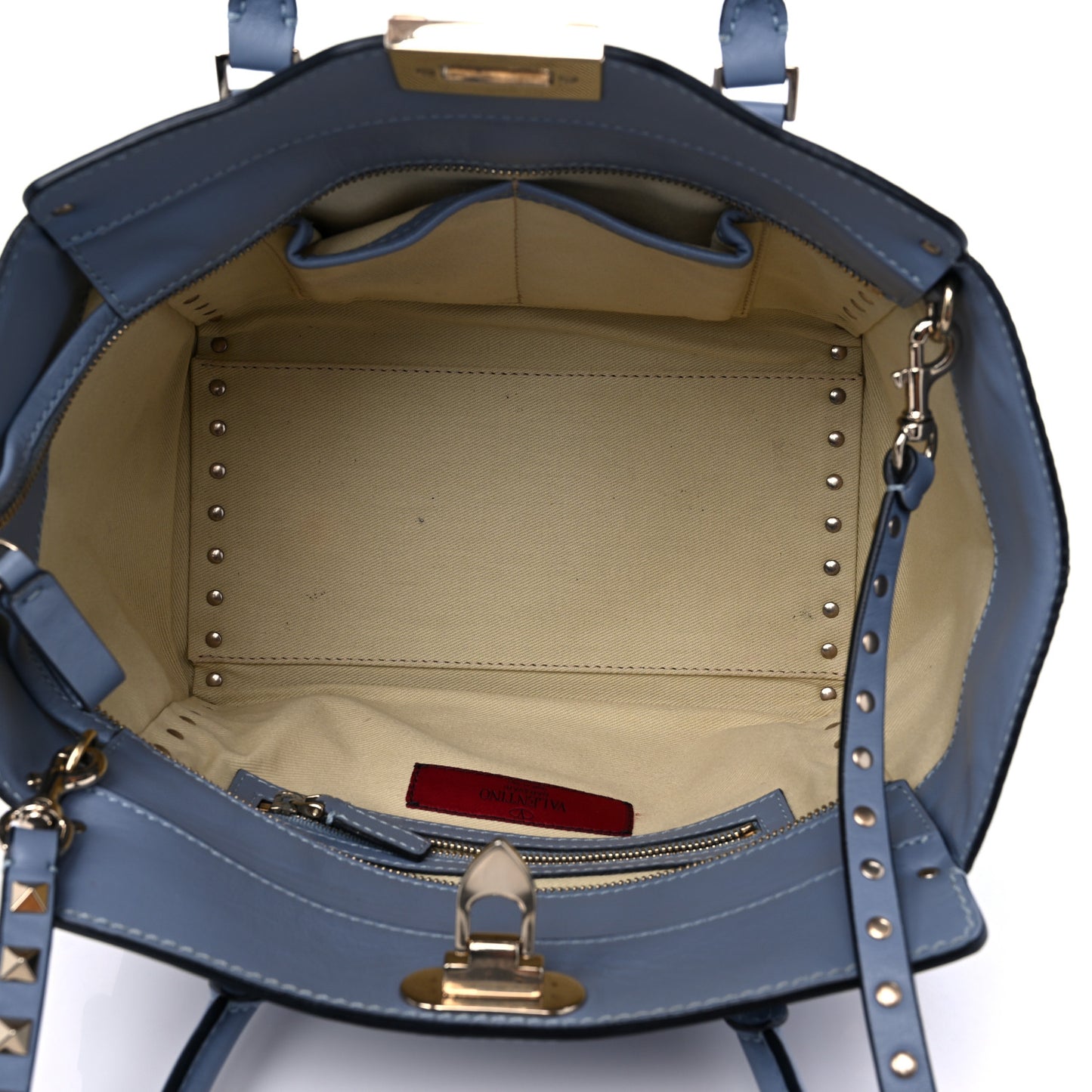 Vitello Small Rockstud Double Handle Tote Grey Blue
