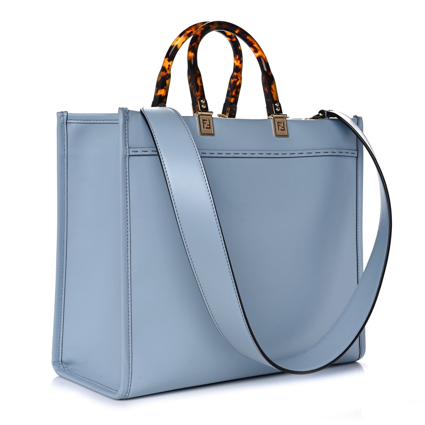 Vitello King Plexiglass Logo Embossed Medium Fendi Sunshine Shopper Tote Azzurro Baby