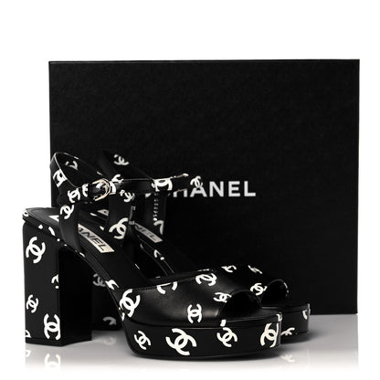 Chanel Printed Lambskin CC Platform Sandals 40 Black White 9 of 9