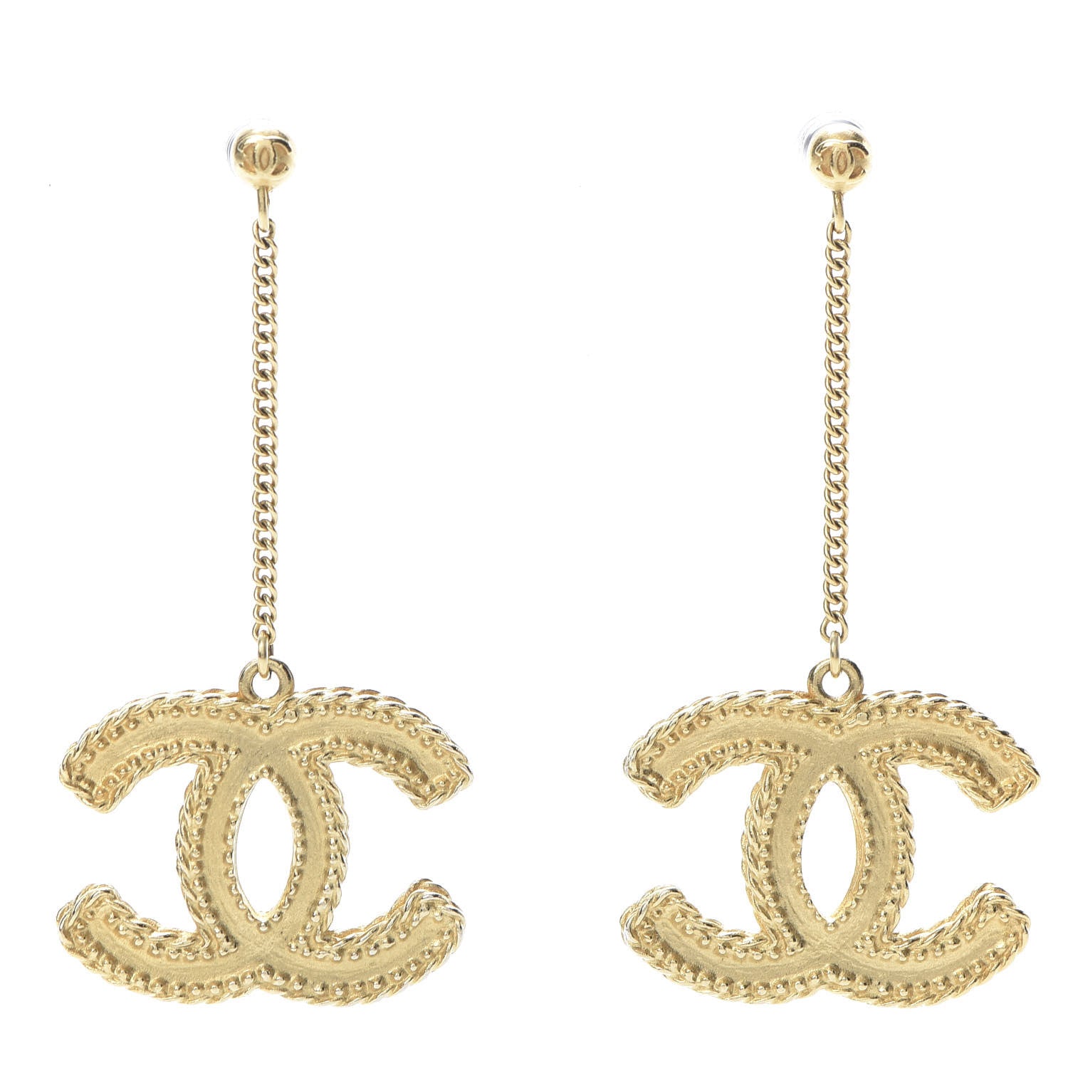 Chanel CC Drop Earrings Matte Gold 1 of 5
