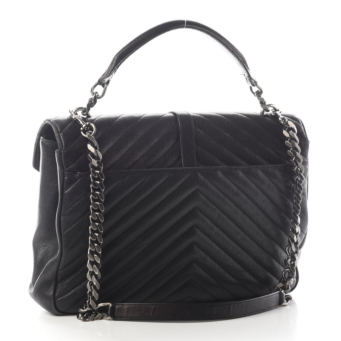 Sheepskin Matelasse Chevron Monogram Large College Satchel Black