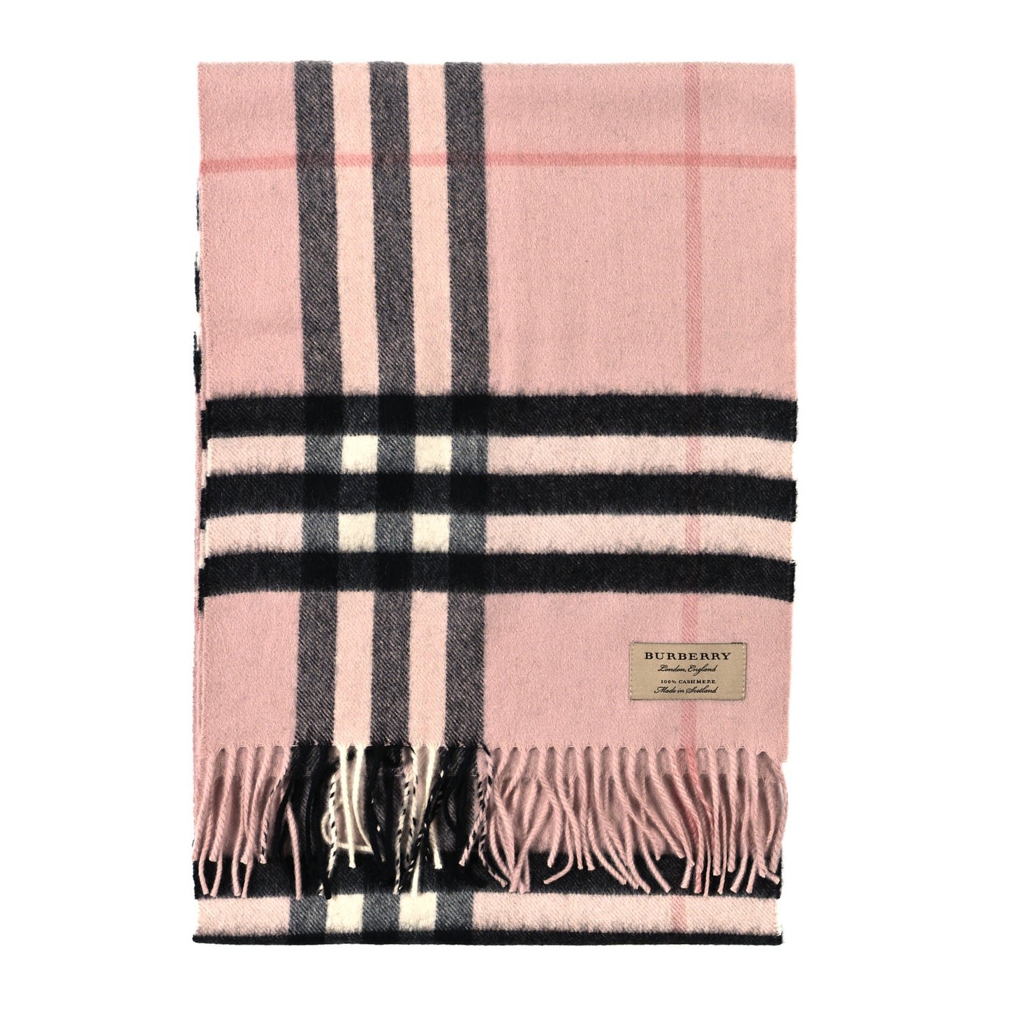 Cashmere Giant Icon Check Fringe Scarf Ash Rose