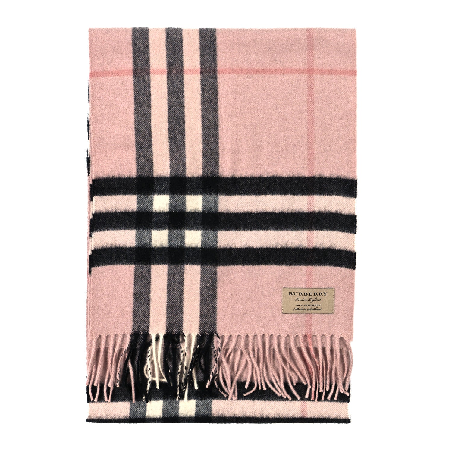 Burberry Cashmere Giant Icon Check Fringe Scarf Ash Rose 2 of 3