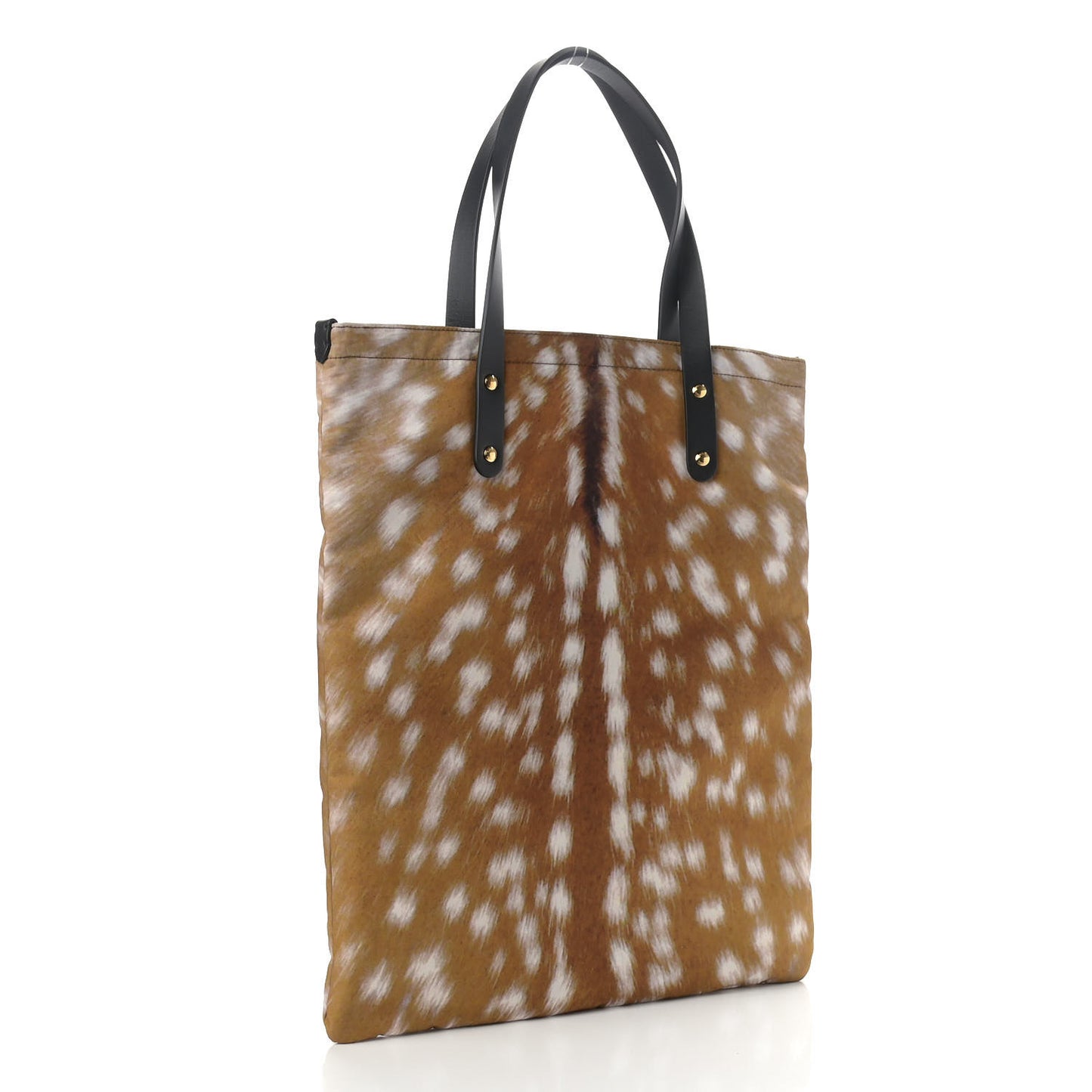 Nylon Deer Print Flat Tote Bag Black Brown